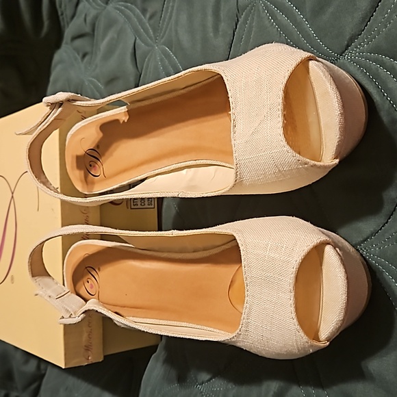 Beige wedges - womens size 9 - only worn once. Have 4.5 inch heel. Make an offer - Picture 2 of 5